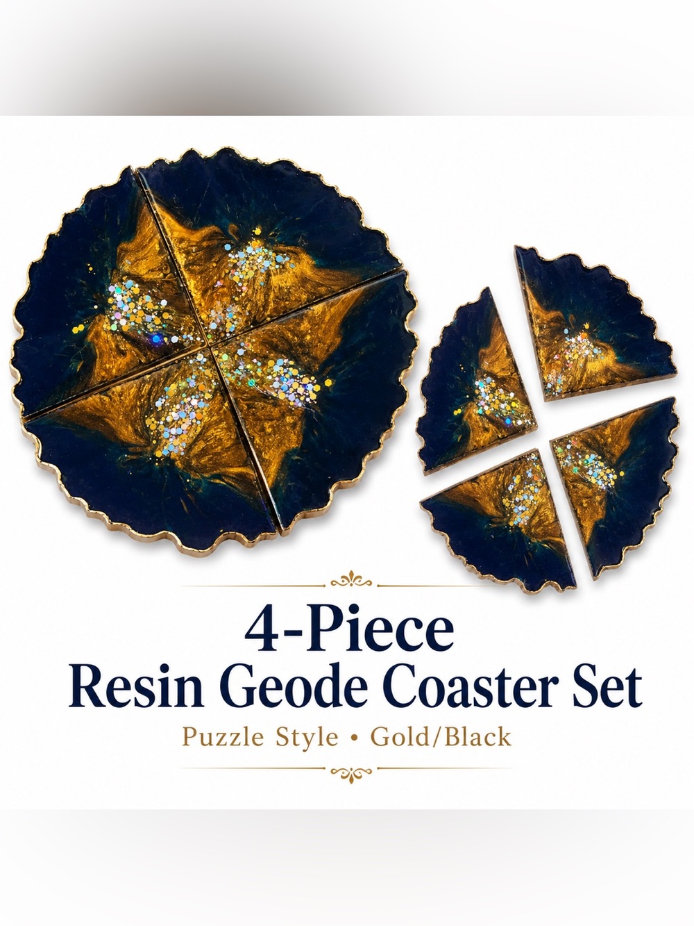 Resin Geode 4-Piece Puzzle Coaster Set